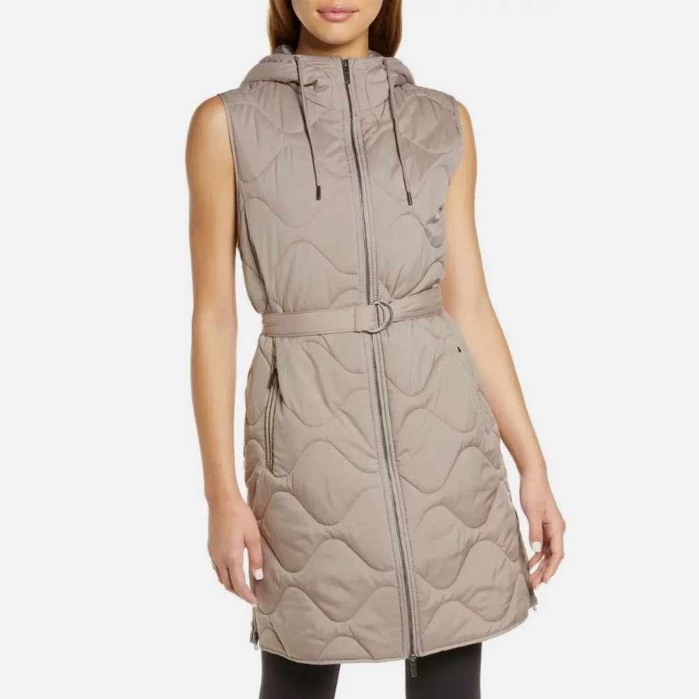 NWT ZELLA Womens Longline Belted Quilted Vest Jacket - Picture 2 of 5